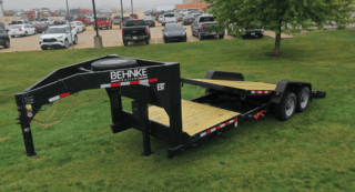 Behnke tilt bed equipment trailer on display at River-Roads